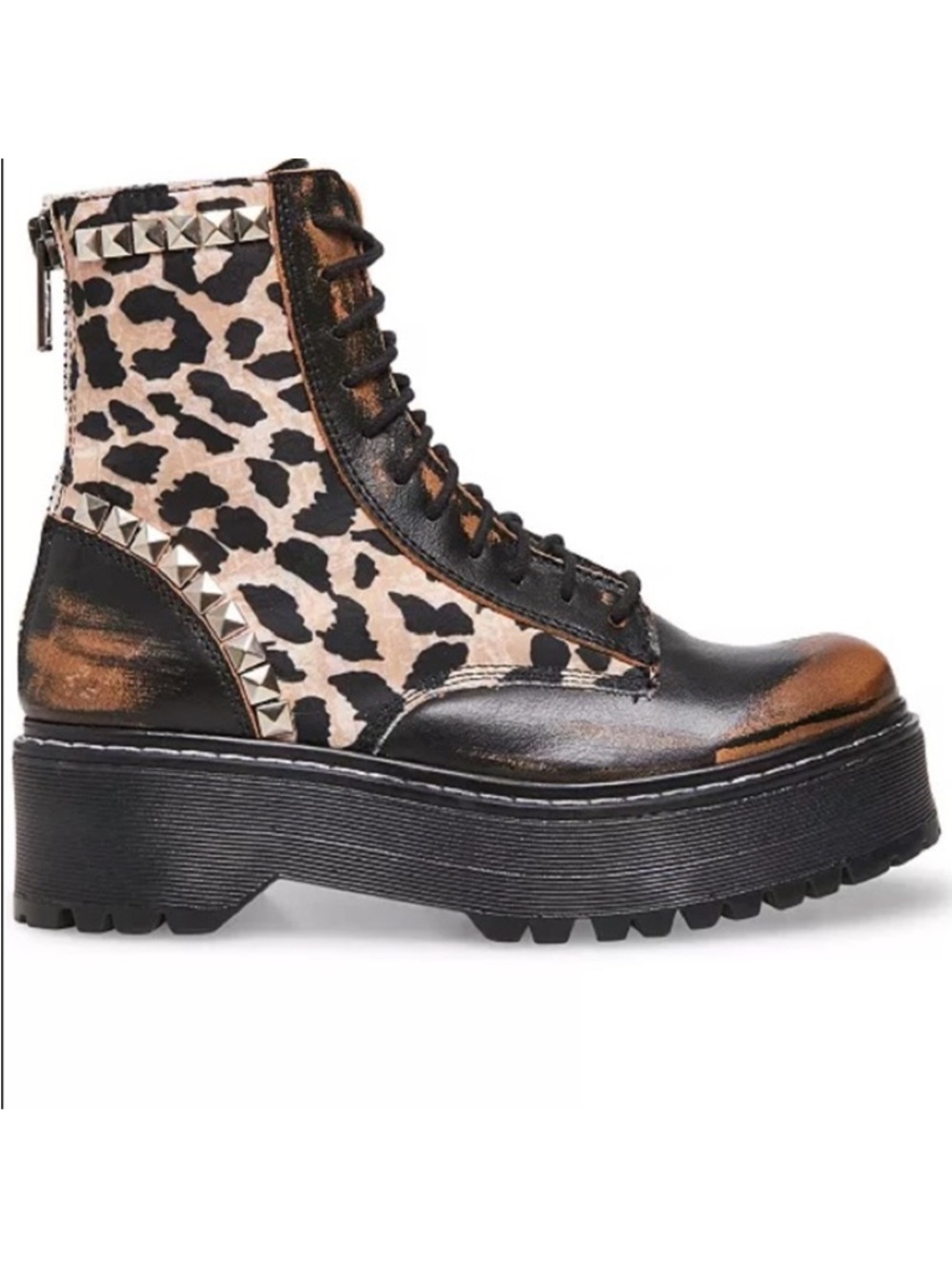 Steve Madden Leopard-Print Platform Combat Boots in Black & Brown